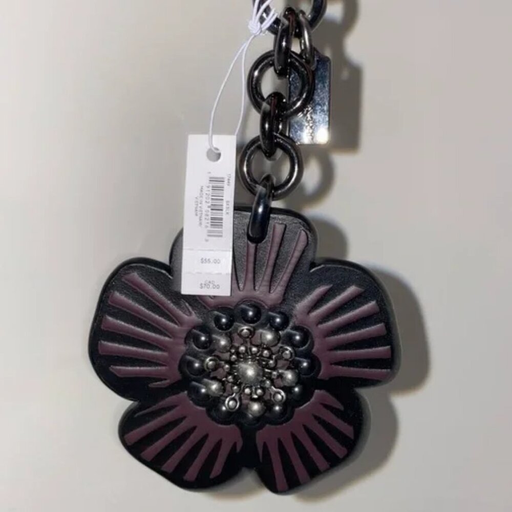 Coach Tea Rose Bag Purse Charm Key Fob Ring 17449 Burgundy Purple Black